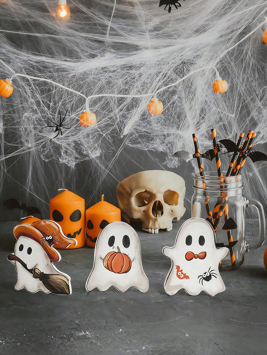 3 Peças Decoração de Mesa de Fantasma de Desenho Animado de Halloween, Decoração de Fantasma Feliz de Halloween para Bandeja em Camadas, Decoração Assustadora e Fofa, Decoração Interna, Adequada para Cozinha, Banheiro, Casa, Suporte de Mesa, Exibição de Mesa, Halloween Vintage, Decoração de Mesa Minimalista (Múltiplos Estilos) - versão vassoura - Visão 1