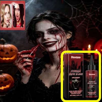 DOWMOO European Best-Selling 50ml Halloween Blood Dropper, Precise Dropper Controlled Blood Dropper, Realistic Viscous Blood Effect, Fake Bleeding Mouth, Wound Seepage Effect, Waterproof, Smudge-Proof, Long-Lasting Color, Easily Create Realistic Vampire, Zombie, Battle-Damaged Makeup, Halloween Blood Dropper For Face, Body, Clothing, Decor, DIY Horror Costume Props