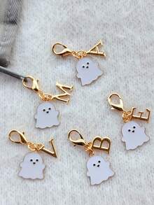 1PC Zinc Alloy Ghost Pendant And Letter Marked Keychain Charm, Bag, Backpack, Wallet, File Bag, Car Key Accessory Pendant, Holiday Party Gift, Birthday Gift, Mother's Day/Father's Day Gift, Back To School/Graduation Season Gift, Halloween Gift, Creative Handmade Keychain - Multicolor - View 5