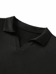 男士夏季輕量純色短袖 Polo 衫，適合夏季戶外活動 - 黑色 - 查看 4