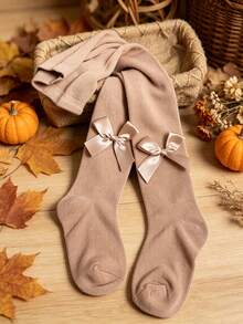 4/1pc Girl's/Girls' Autumn/Winter Snug Fit Leggings, Retro Maillard Color Palette Sweet & Cute Girls' Tights, Suitable For Daily Wear - Multicolor - View 4