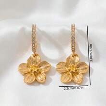 1 Pair Textured Floral Pendant Earrings, Elegant And Charming Ear Accessories Suitable For Weddings, Parties, Engagements, And Holiday Wear - Gold - View 4