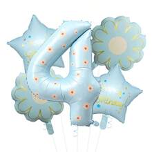 40 Inch Pastel Printed Number Foil Balloon Set, Floral & Heart Pattern Digital Mylar Balloons With Daisy Flower & Happy Birthday Star Balloons, Neutral Milestone Birthday Party Decorations, Photo Booth Supplies - Flower Balloon - View 27