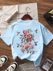 Tween Girl 3-Piece Floral Print Short Sleeve T-Shirt Set, Suitable For Tween GirlsSummer Tops, Young Student Children's Clothing - Multicolor - View 4