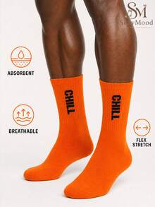 2 Pairs Fun Letter Casual Sports Mid-Calf Socks, Suitable For Sports Wear, Perfect For Back To School Students, Great Gift For Boyfriend - Burnt Orange - View 1