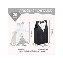 50/100Pcs Bride Groom Wedding Favor Boxes, Mini Tuxedo Dress Candy Gift Boxes For Wedding Party Guest Souvenir Supplies - Multicolor - View 5