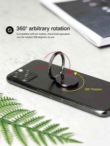 Ultra-Thin Black Metal Phone Ring Holder, Rotatable Phone Stand, Anti-Drop Finger Ring Support Bracket - Black - View 1