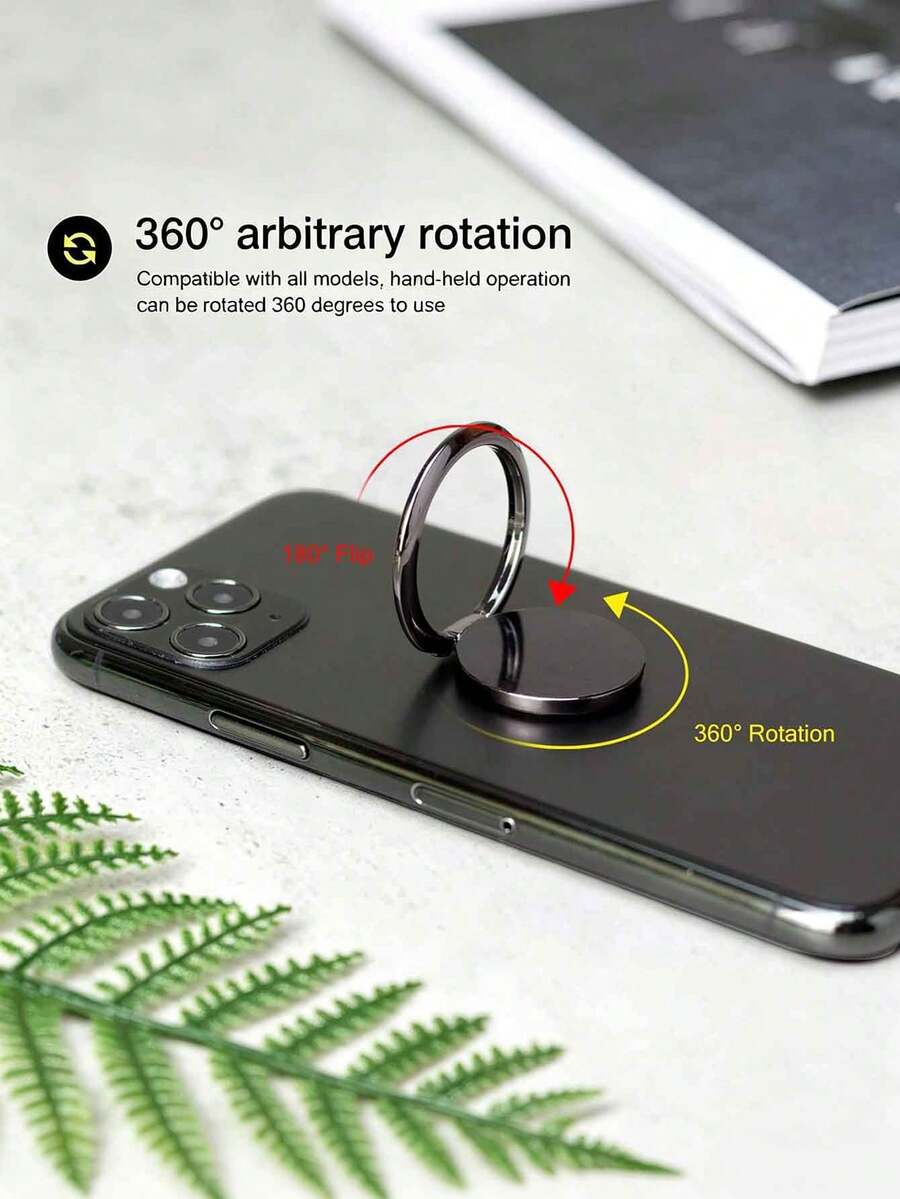 Ultra-Thin Black Metal Phone Ring Holder, Rotatable Phone Stand, Anti-Drop Finger Ring Support Bracket - Black - View 1
