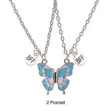 Back To School 2pcs Butterfly Magnetic Pendant Necklace For Girls, Cute Cartoon Colorful Butterfly BFF Necklace, Adjustable Geometric Jewelry Gift, Couple Necklace Accessories - one-size - View 15