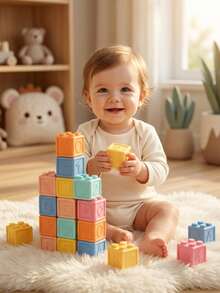 Soft Rubber Building Blocks For Infants, Educational And Cognitive Toys For Early Learning, Stacking And Building, Designed For Grasping Training, Chewable Soft Rubber Toys, Suitable For Baby, Promoting Cognitive Development, Birthday/Halloween Gift - Multicolor - View 3
