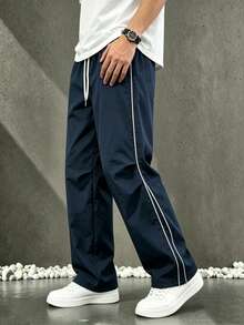 Pantalones de estilo universitario callejero para hombres, otoño - Azul Marino - Ver 2