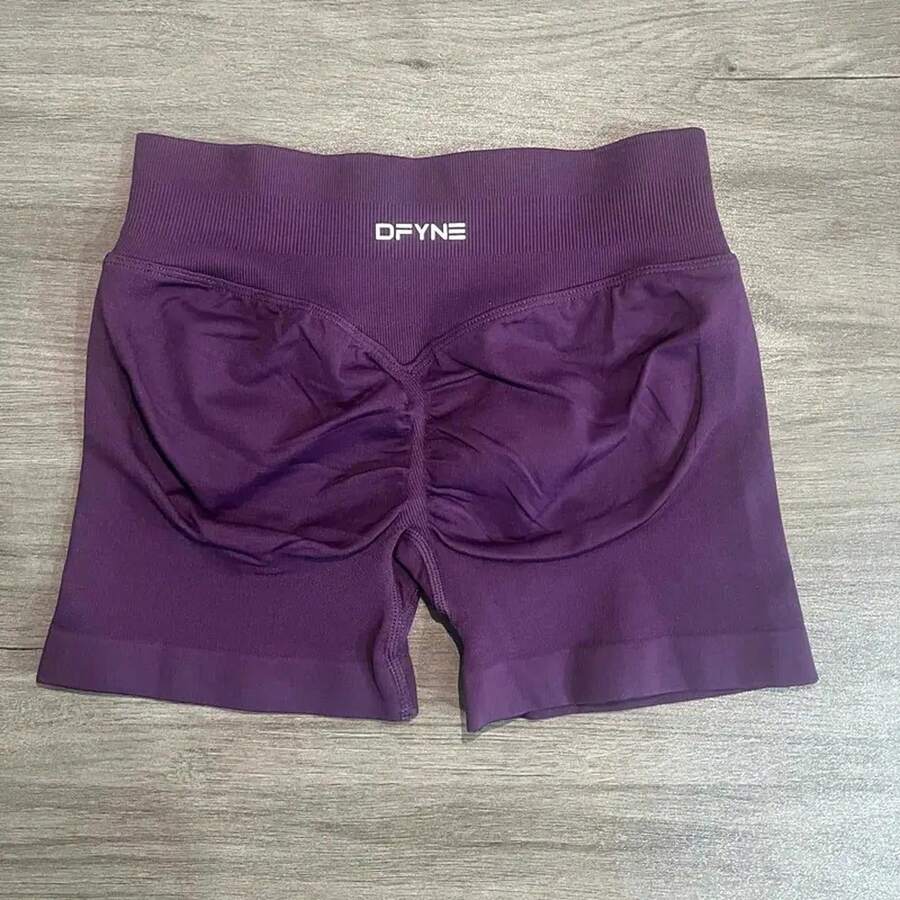2026 bestseller Shorts Deportivos dfyne Impact con Logo, Cintura Baja, Sin Costuras, Shorts de Yoga, Shorts de Gimnasio con Efecto Scrunch Bum, Shorts de Ciclismo, Ropa Deportiva Elástica - Uva Púrpura - Ver 1