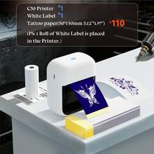 ORICO C50 Mini Wireless Tattoo Printer, Compatible With Smartphones And Tablets, Compact Thermal Tattoo Printing Device, Suitable For Professionals And Beginners, Mini Thermal Printer, Designed For Small Tattoos, Applicable For Tattoos And Labels, Includes 10/30/60/110 Sheets Of Tattoo Transfer Paper - Black and White - View 13