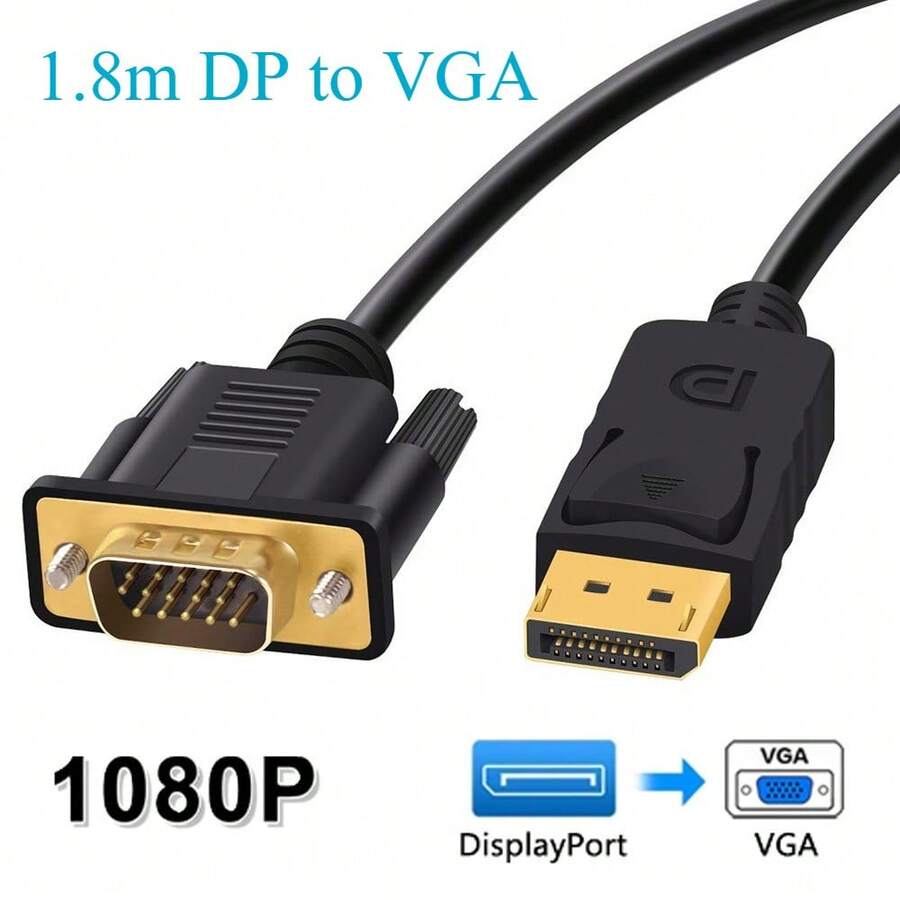 Kabel Adaptor Displayport ke VGA 1080P 1,8m, Konverter Adaptor DP VGA untuk TV Box, PC, Laptop, Monitor, Proyektor - View 1