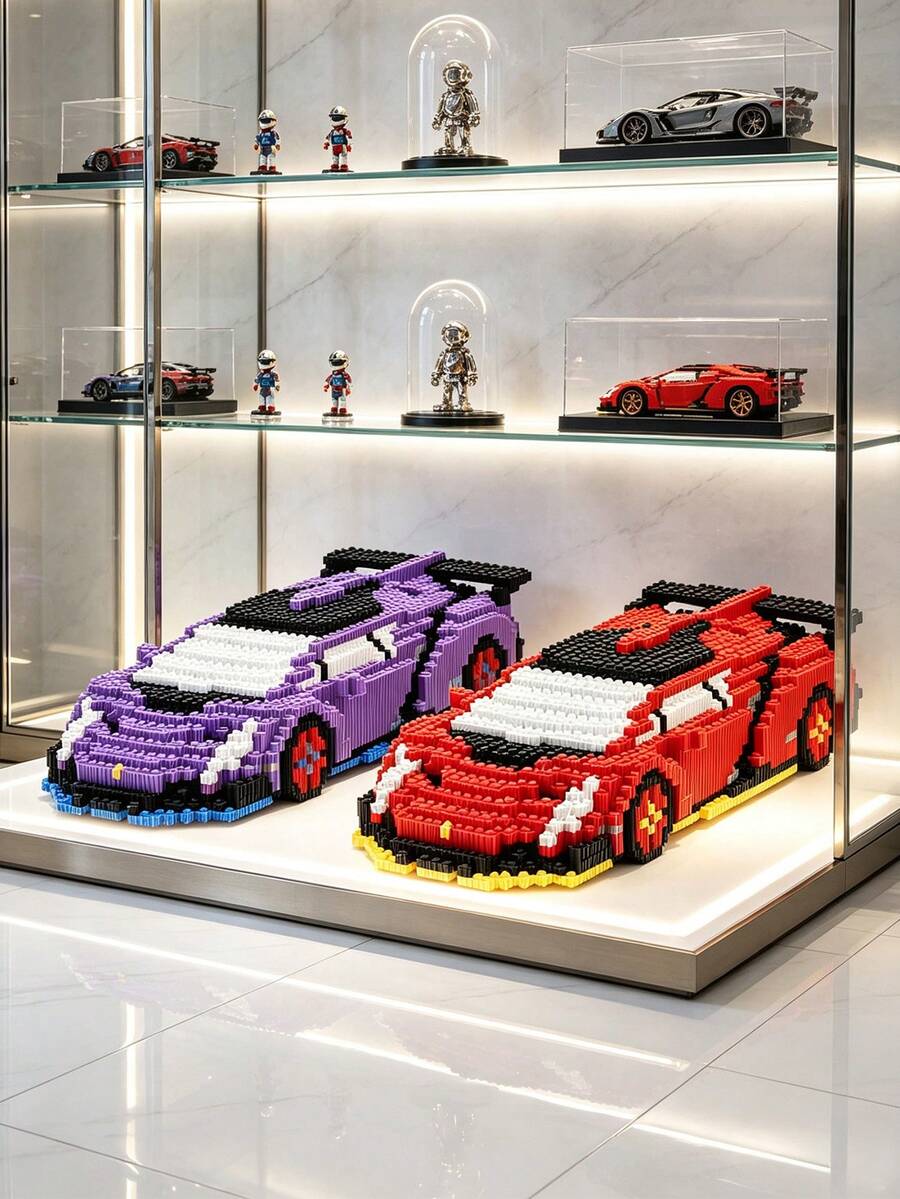 3880pcs Micro Particle Building Blocks Racing Car DIY Assembly Toy, Cool Racing Car Model Decor, Stress Relief Desktop Ornament, Suitable For Teenage Boys Birthday Holiday Gift, Collectible Toy - Multicolor - View 1