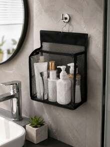 1pc Hanging Mesh Bathroom Storage Basket With Metal Hook, Breathable Mesh Shower Caddy For Toiletries, Accessories, Toys, Towels And Daily Essentials - Multicolor - View 3