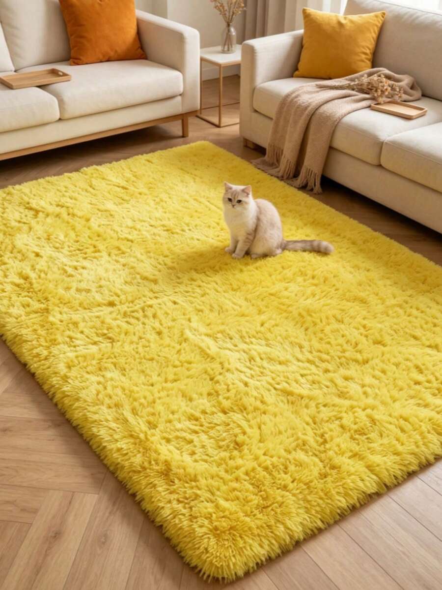 1 Stück flauschiger rechteckiger gelber Plüschteppich, weich & bequem, im Ins-Stil, geeignet für Wohnzimmer, Küche, Schlafzimmer, Badezimmer - Gelb - Übersicht 1