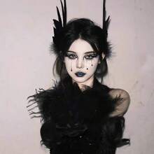 2 Stücke Halloween Feder Haaraccessoires Schwarze Engelsflügel Cosplay Kopfschmuck Requisiten Dunkler Elf/Schwarzer Schwan Stil Haarspangen - Übersicht 4