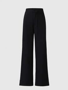 Elegant Casual Commute Minimalist Daily Office Business Solid Color Straight Leg Pants - Black - View 4