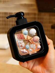 Creative Press-Type Bathroom Dispenser Bottle - Featuring Ocean Creature Art Design, Blending Blue-Green Starfish, Shell And Pebble Elements, Suitable For Bathroom, Kitchen And Sink Decor; Perfect For Holding Soap Liquid, Hand Wash Or Body Wash. - Multicolor - View 14