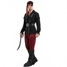 Halloween Men's Pirate Cosplay Costume Captain Jack Sparrow Costume Medieval Men's Carnival Party Set - Multicolor - View 4