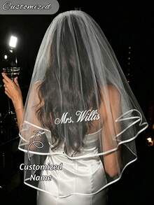 Customizable Double Layer Bridal Veil, Personalized Name Customization, Bachelorette Party And Wedding Accessory, Gift For Bride - Multicolor - View 1