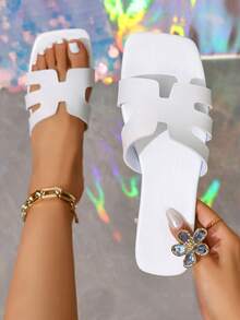 Women's Fashion Versatile One-Strap Solid Color Bow Knot Holiday Vacation Party Home Spring Summer New Plus Size Minimalist Casual Sandals - White - View 2