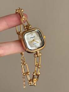 Reloj de cuarzo cuadrado dorado para mujer, delicado y compacto, adecuado para uso diario, regalo de cumpleaños, graduación y ocasiones casuales - Dorado - Ver 6
