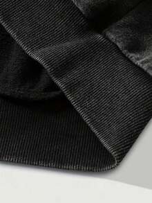 Men's Plus Size New Long Sleeve Casual Washed Hooded Zip-Up Sweatshirt, Cotton Material, Streetwear Style, High-Quality Interesting Emo Pattern, Youngboy Never Broke Again Friends Casual Puzzle Sticker English Print, White English Print Pattern, Cool Versatile Washed Zip-Up Sweatshirt, Y2K Style, Suitable For Daily Wear - Black - View 3