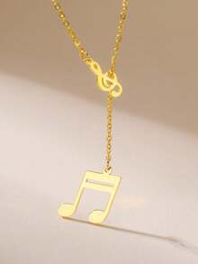 LIKGREAT 1pc Women's Fashion Stainless Steel Double Layer Y-Shaped Musical Note Necklace, Minimalist Music Symbol Pendant, Adjustable Collarbone Chain, Niche INS Style Versatile Accessory - Music Series - View 3