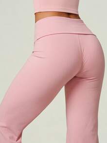 UONNOU Women Wrap Tie High Waist Flare Leg Workout Pants Slim Fit Yoga Trousers - Pink - View 4