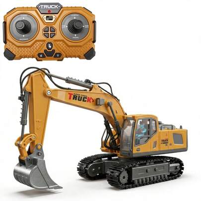 Remote Control Excavator Toy For Boys | 11-Channel Metal Construction Truck With Lights, 2 Batteries, 120-Min Playtime | RC Excavator Toys For Kids Ages 6-12, STEM Gift For Birthday Christmas