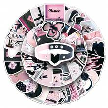 52pc Black & Pink INS Style Sweet Cool Creative Waterproof Decorative Stickers For Notebook, Planner, Luggage - Multicolor - View 4