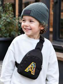 1PC Toddler A-Z Tool Letter Print Chest Bag, Adjustable Shoulder Strap Comfortable Crossbody Bag, Suitable For Toddlers Daily School, Outings And Casual Wear - Black - View 4