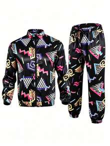 Men's 2-Piece Set (Top And Pants) 70s 80s 90s Black Retro Disco Costume Party Stage Performance Outfit Hip Hop Sports Jacket Long Pants Set - Black - View 12
