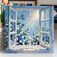 1pc 3D Pearl Diamond Painting Kit, DIY Embossed Rhinestone Mosaic Art Set With Full Accessories, Whale/Castle/Rabbit Tree Pattern Handmade Wall Decor Gift For Girls Home Bedroom Ornament - Multicolor - View 12