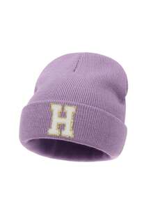 1PC Children's Knitted Hat With 26 Letters Pattern, Solid Color Knitted Caps, Children Hats For Girls, Warm Beanies For Outdoor, Autumn/Winter - Purple - View 6