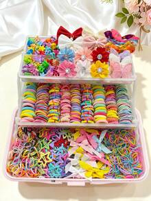 815 Stücke/Set Haaraccessoires für Schülerinnen, Satin-Schleifen, 3D-Stoffblumen-Haargummis, Mesh-Schmetterlinge, bunte Stern-Clips mit Macaron-Haarbändern, weich und nicht schädlich, frisches und minimalistisches Design, geeignet für Partys, Kunstaufführungen, Wochenendausflüge, tägliche Haarclips und Flecht-Haaraccessoires-Set - Verschiedenfarbig - Übersicht 12