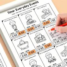 Time Cognition + Number 0-100 Tracing Pen Control Training Workbook Set: Learn Hours, Minutes, Seconds, Kindergarten Transition Math, Preschool Children Pen Control And Number Tracing Book - Multicolor - View 3