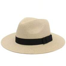 Unisex Wide Brim Panama Straw Hat, Foldable Lightweight Beach Sun Hat, Black Ribbon Decor, UV Protection, Suitable For T - Multicolor - View 6