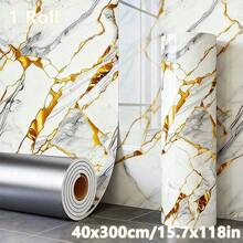 Brodark 1 Roll 40*300/1000cm Self-Adhesive Glossy Luxury Gold Marble Tile Wall Sticker, Peelable Foam Marble Wall Sticker - Waterproof, Moisture-Proof, Easy-Tear Wall Sticker, Suitable For Home Renovation, Kitchen, Bathroom, Background Wall, Office, Store Decoration, Etc., Residue-Free Removal, Seamless Edge Precision Splicing, Bathroom Waterproof Wall Sticker, Easy Installation, Home Decor Material - 40x300cm / 15.7x118in - View 7