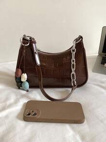 Premium Luxury Women's New Fashion Crescent Underarm Small Bag, Textured Oil Wax Leather Shoulder Crossbody Bag - Coffee - View 9