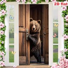 2D Flat Banner 1pc, Polyester Material, Door Frame Banner, 2D Door Banner, Hungry Brown Bear Opening Door, Door Cover Banner, Polyester Material, Multi-Functional Hanging Decoration, No Electricity Required, Suitable For Most Doors Universal Use, Seasonal Party Decoration - Multicolor - View 9