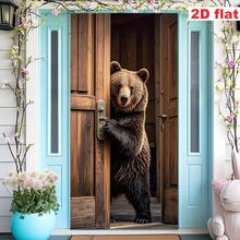 2D Flat Banner 1pc, Polyester Material, Door Frame Banner, 2D Door Banner, Hungry Brown Bear Opening Door, Door Cover Banner, Polyester Material, Multi-Functional Hanging Decoration, No Electricity Required, Suitable For Most Doors Universal Use, Seasonal Party Decoration - Multicolor - View 10