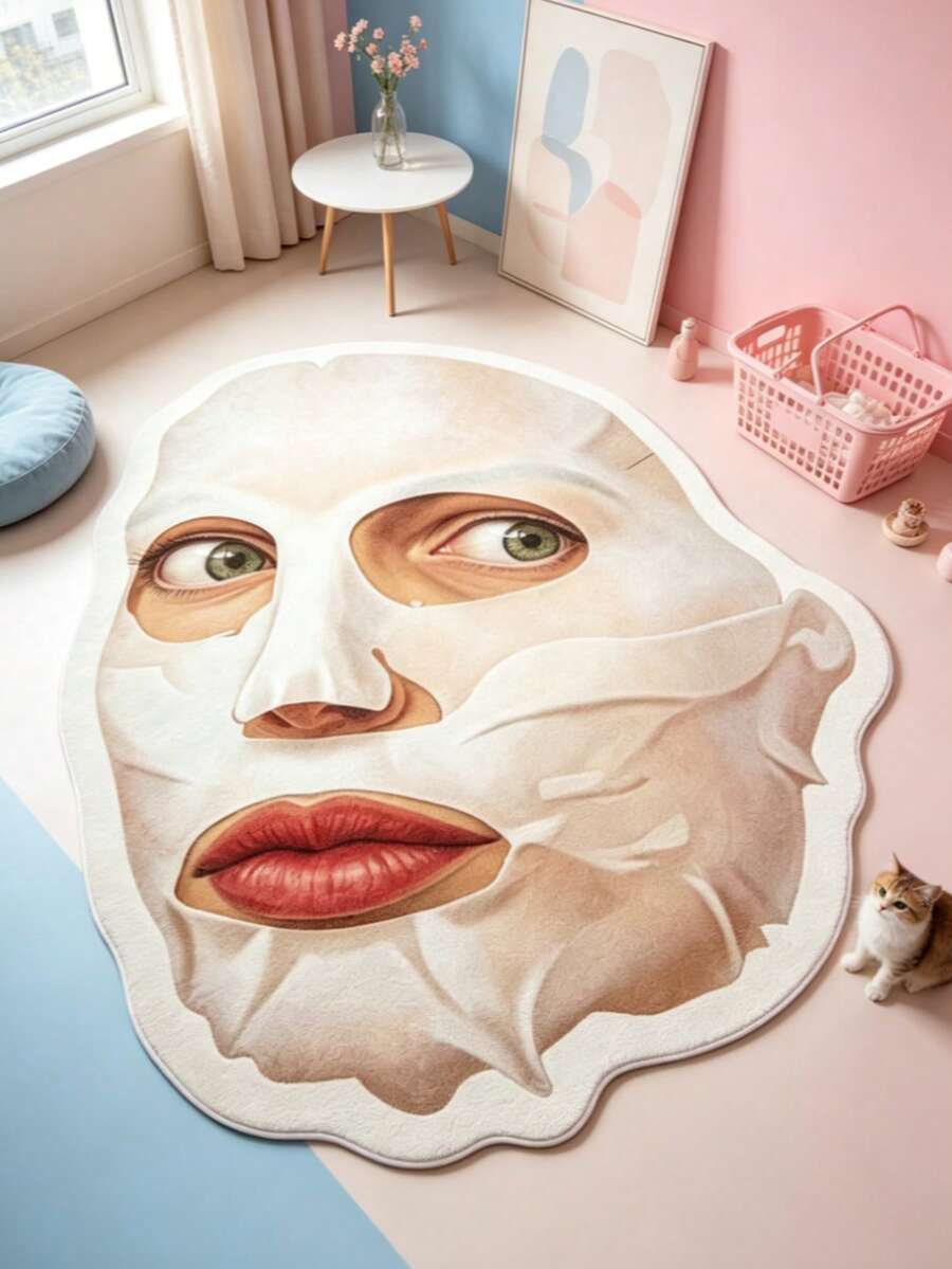 1 pieza Alfombra de piso con patrón de máscara facial abstracta, alfombra decorativa, decoración de dormitorio, alfombra pequeña, alfombra, decoración del hogar, alfombra de sala de estar, alfombra pequeña de sala de estar, alfombra de dormitorio, decoración del hogar de sala de estar, alfombra de exterior, alfombra lavable - Multicolor 19 - Ver 1