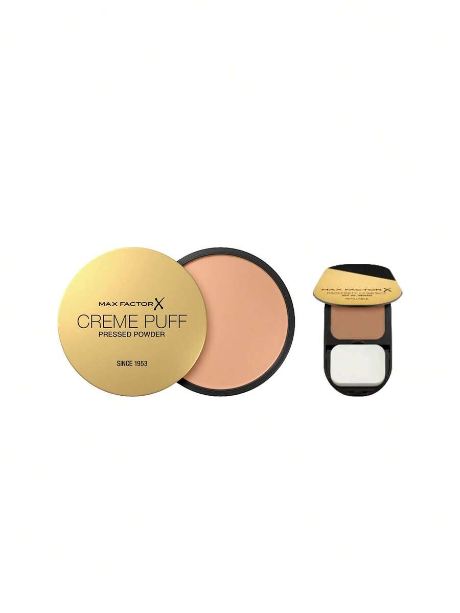 Max Factor [حزمة] بودرة كريم بوف مضغوطة 81 بشرة فاتحة جداً 14 جرام + كريم أساس مضغوط فيسفينيتي 007 برونزي 10 جرام - 81 عادل حقًا + 007 برونزي - مشاهدة 1