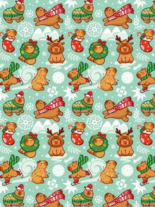 2/1 Roll Of Christmas Gift Wrapping Paper Featuring A Pattern Of Capybaras Wearing Santa Hats And Reindeer Antlers; Dimensions: 43 Cm X 300 Cm; Suitable For Wrapping Christmas Gifts, Christmas Party Decorations, And Holiday Gift-Giving. - A - View 5