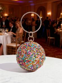 Spherical Small Round Bag With Sparkling Rhinestone Decor, Handheld Evening Bag, Party Bag, Evening Clutch, Fashionable Luxury Bag For Formal Dresses, Parties And Events - Multicolor - View 3