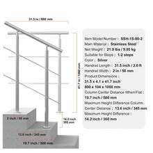 Handrails For Outdoor Steps, 31.5in Length 2 Crossbars Stair Hand Rail Kit, Transitional Stainless Steel Railings W/ Installation Kit, Double-Column Staircase Handrails For Seniors,Porch & Deck - 80cm - View 7