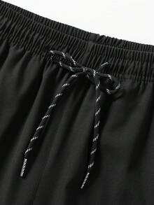 Men's Fashion Casual Long Pants, Straight Leg Casual Work Pants, Spring/Autumn Street Outdoor Wear, Elastic Waist Running Sports Pants Black Fall - Black - View 4